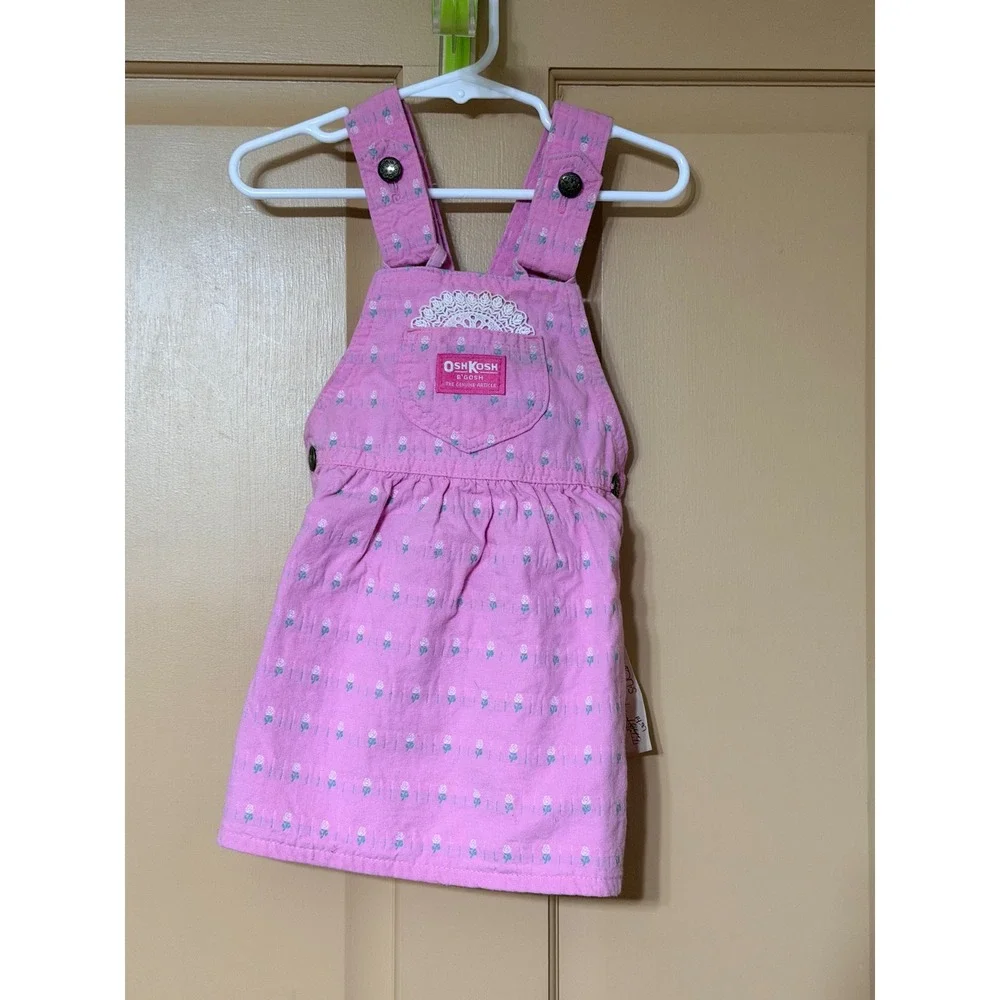 Vintage OshKosh Bgosh Pink Floral Lace Jumper Dress Kids 4T Made in USA 907-9028
